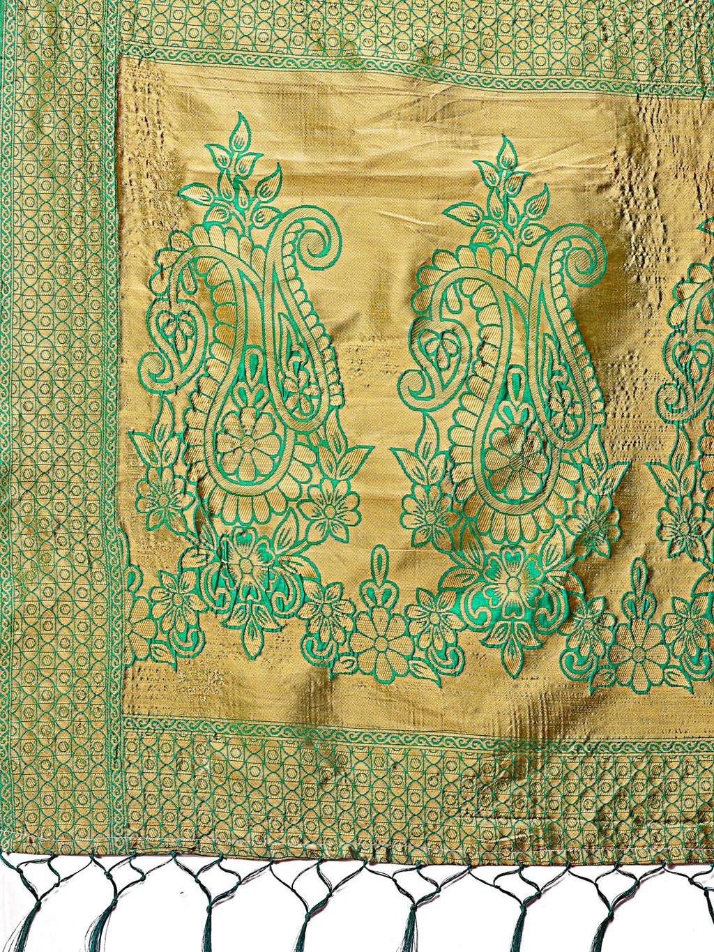 Shree Shyam Fashion Majestic Green Silk Saree with Gold Zari & Floral Design - Perfect for Festive & Traditional Occasions - Distacart