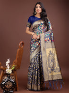 Shree Shyam Fashion Majestic Navy Blue Silk Saree with Gold Zari & Floral Design - Perfect for Festive & Traditional Occasions - Distacart