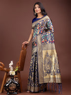 Shree Shyam Fashion Majestic Navy Blue Silk Saree with Gold Zari & Floral Design - Perfect for Festive & Traditional Occasions - Distacart