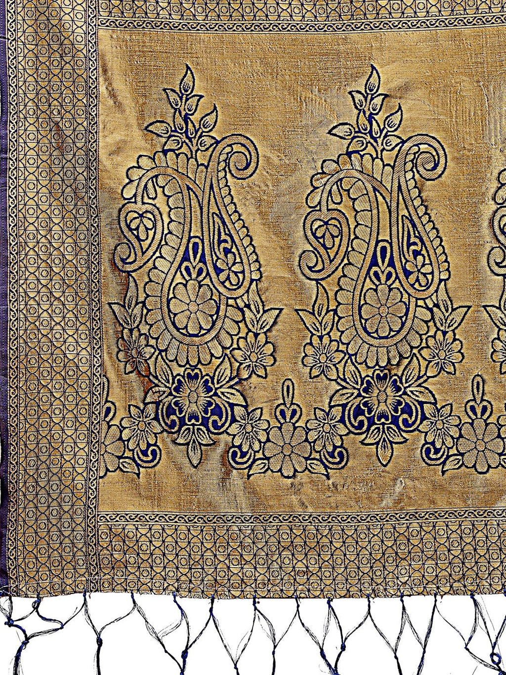 Shree Shyam Fashion Majestic Navy Blue Silk Saree with Gold Zari & Floral Design - Perfect for Festive & Traditional Occasions - Distacart