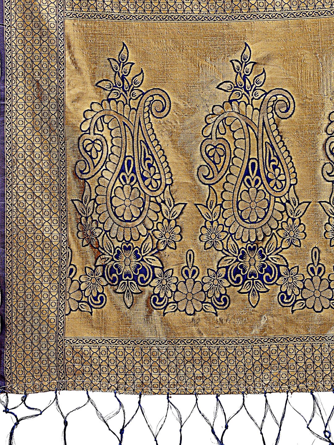 Shree Shyam Fashion Majestic Navy Blue Silk Saree with Gold Zari & Floral Design - Perfect for Festive & Traditional Occasions - Distacart