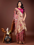 Shree Shyam Fashion Majestic Magenta Silk Saree with Gold Zari & Floral Design - Perfect for Festive & Traditional Occasions