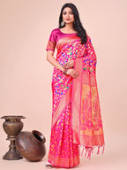 Shree Shyam Fashion Majestic Pink Silk Saree with Gold Zari & Floral Design - Perfect for Festive & Traditional Occasions