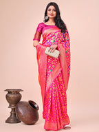 Shree Shyam Fashion Majestic Pink Silk Saree with Gold Zari & Floral Design - Perfect for Festive & Traditional Occasions