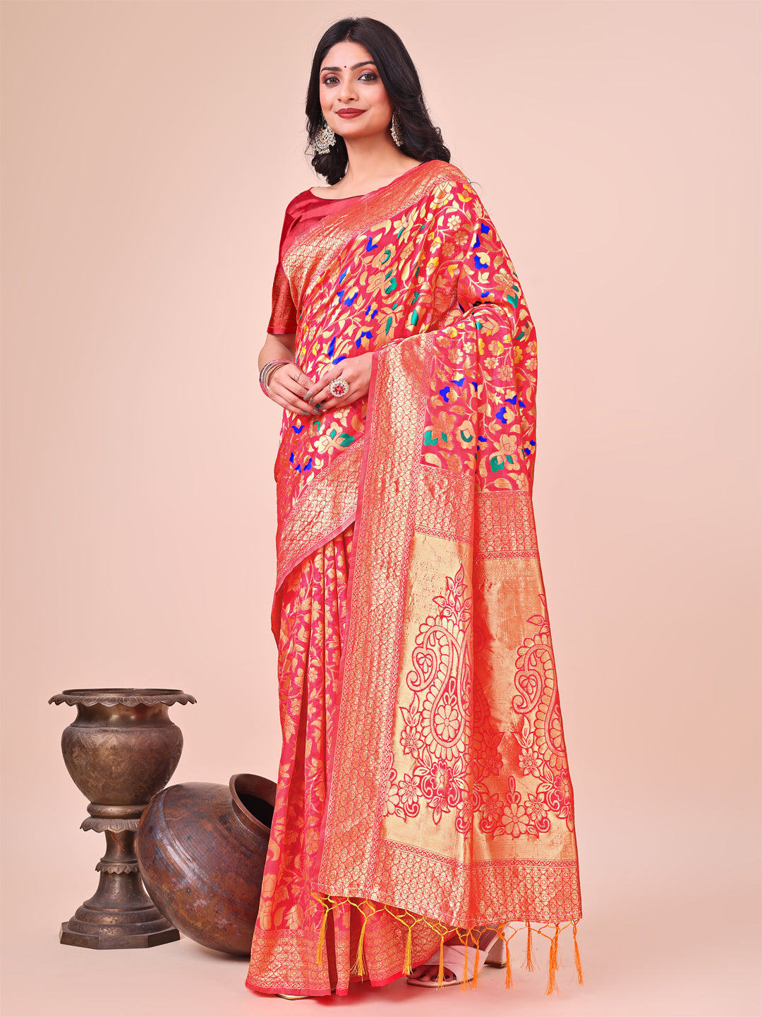 Shree Shyam Fashion Majestic Maroon Silk Saree with Gold Zari & Floral Design - Perfect for Festive & Traditional Occasions