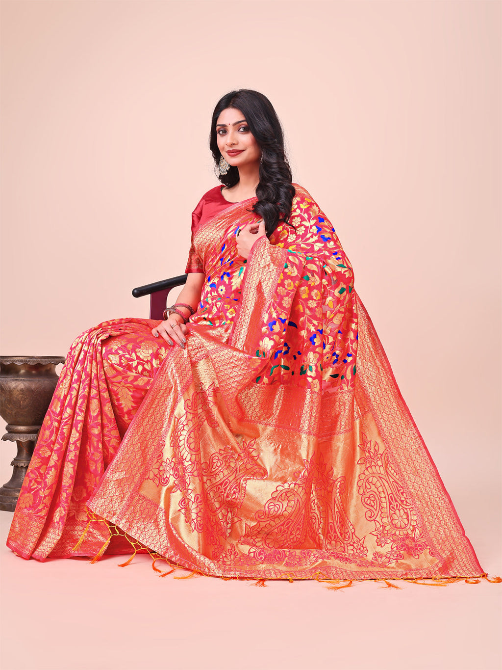 Shree Shyam Fashion Majestic Maroon Silk Saree with Gold Zari & Floral Design - Perfect for Festive & Traditional Occasions