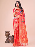 Shree Shyam Fashion Majestic Red Silk Saree with Gold Zari & Floral Design - Perfect for Festive & Traditional Occasions