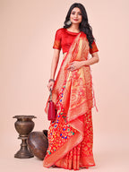 Shree Shyam Fashion Majestic Red Silk Saree with Gold Zari & Floral Design - Perfect for Festive & Traditional Occasions
