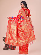 Shree Shyam Fashion Majestic Red Silk Saree with Gold Zari & Floral Design - Perfect for Festive & Traditional Occasions