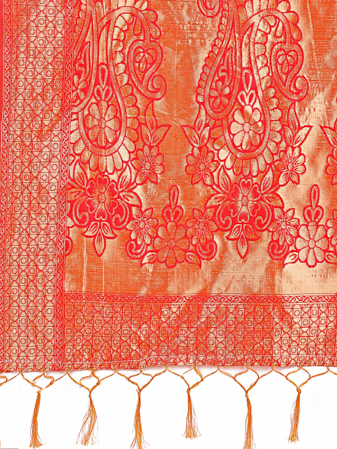 Shree Shyam Fashion Majestic Red Silk Saree with Gold Zari & Floral Design - Perfect for Festive & Traditional Occasions
