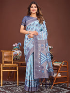 Shree Shyam Fashion Grace in Every Thread: Sky Blue Patola Linen Cotton Saree Woven with Cultural Elegance