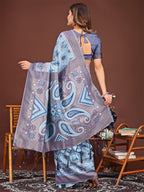 Shree Shyam Fashion Grace in Every Thread: Sky Blue Patola Linen Cotton Saree Woven with Cultural Elegance