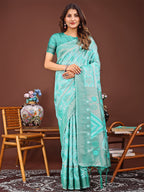 Shree Shyam Fashion Grace in Every Thread: Sea green Patola Linen Cotton Saree Woven with Cultural Elegance