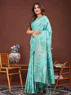 Shree Shyam Fashion Grace in Every Thread: Sea green Patola Linen Cotton Saree Woven with Cultural Elegance