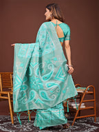 Shree Shyam Fashion Grace in Every Thread: Sea green Patola Linen Cotton Saree Woven with Cultural Elegance