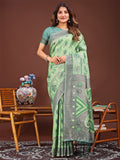 Shree Shyam Fashion Grace in Every Thread: Light green Patola Linen Cotton Saree Woven with Cultural Elegance