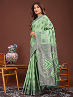 Shree Shyam Fashion Grace in Every Thread: Light green Patola Linen Cotton Saree Woven with Cultural Elegance