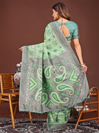 Shree Shyam Fashion Grace in Every Thread: Light green Patola Linen Cotton Saree Woven with Cultural Elegance