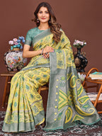 Shree Shyam Fashion Grace in Every Thread: Yellow Patola Linen Cotton Saree Woven with Cultural Elegance