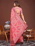 Shree Shyam Fashion Grace in Every Thread: Peach Patola Linen Cotton Saree Woven with Cultural Elegance