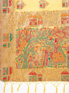 Shree Shyam Fashion Yellow Linen Saree with Multicolor Weaving & Zari Pallu - Elegant & Lightweight for Everyday Grace - Distacart