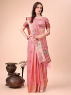 Shree Shyam Fashion Pink Linen Saree with Multicolor Weaving & Zari Pallu - Elegant & Lightweight for Everyday Grace - Distacart