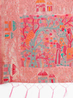 Shree Shyam Fashion Pink Linen Saree with Multicolor Weaving & Zari Pallu - Elegant & Lightweight for Everyday Grace - Distacart