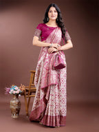 Shree Shyam Fashion Graceful Cream & Pink Linen Cotton Saree with Rich Zari Pallu - A Touch of Royal Comfort