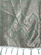 Shree Shyam Fashion Graceful Cream & Green Linen Cotton Saree with Rich Zari Pallu - A Touch of Royal Comfort