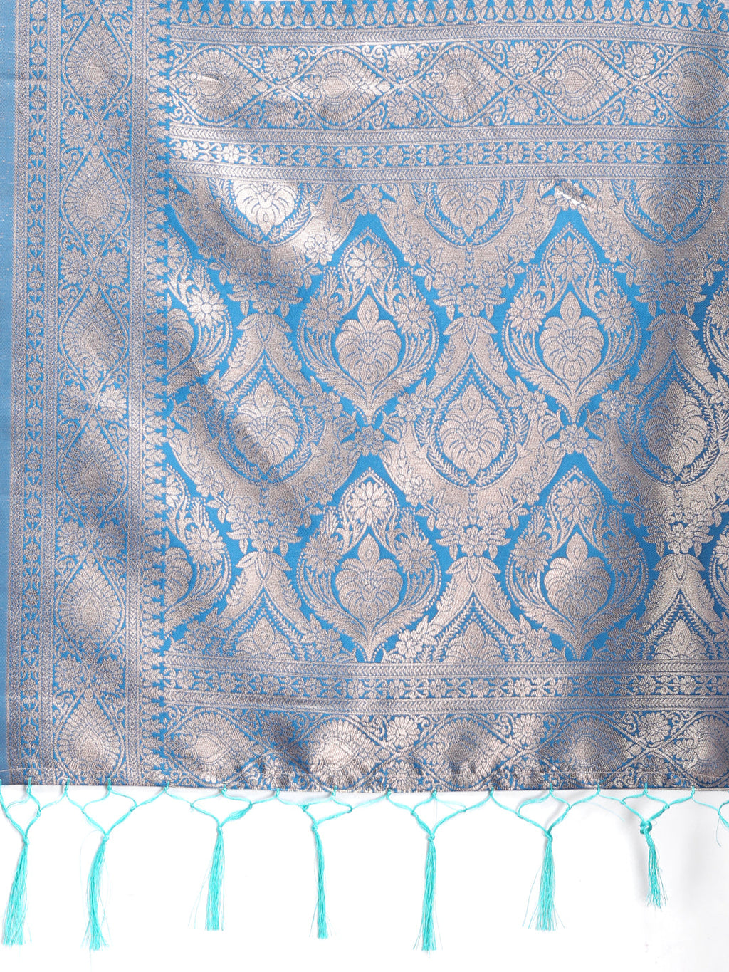 Shree Shyam Fashion Graceful Cream & Sky Blue Linen Cotton Saree with Rich Zari Pallu - A Touch of Royal Comfort