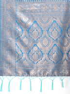 Shree Shyam Fashion Graceful Cream & Sky Blue Linen Cotton Saree with Rich Zari Pallu - A Touch of Royal Comfort
