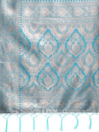 Shree Shyam Fashion Graceful Cream & Sea Green Linen Cotton Saree with Rich Zari Pallu - A Touch of Royal Comfort
