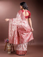 Shree Shyam Fashion Graceful Cream & Red Linen Cotton Saree with Rich Zari Pallu - A Touch of Royal Comfort