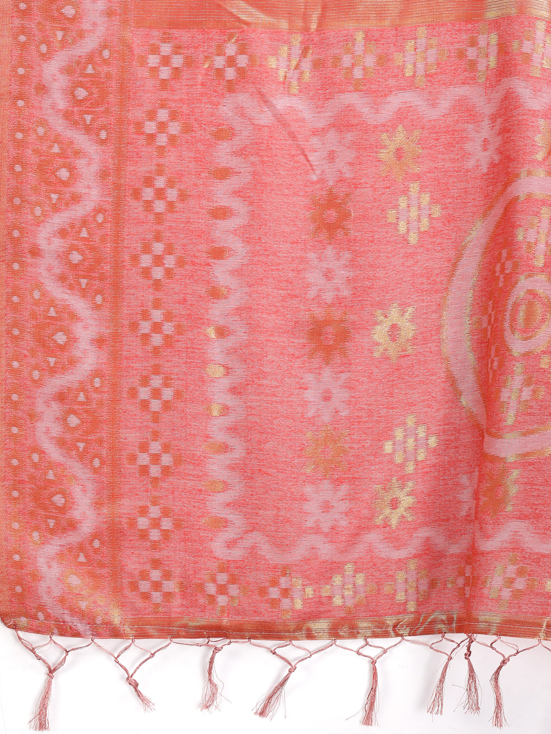 Shree Shyam Fashion Graceful Beige & Coral Linen Cotton Saree - Lightweight Elegance for Modern Women
