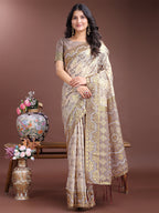 Shree Shyam Fashion Graceful Beige & Brown Linen Cotton Saree - Lightweight Elegance for Modern Women