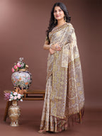 Shree Shyam Fashion Graceful Beige & Brown Linen Cotton Saree - Lightweight Elegance for Modern Women