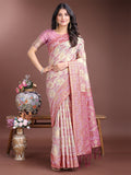 Shree Shyam Fashion Graceful Beige & Pink Linen Cotton Saree - Lightweight Elegance for Modern Women