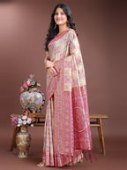 Shree Shyam Fashion Graceful Beige & Pink Linen Cotton Saree - Lightweight Elegance for Modern Women