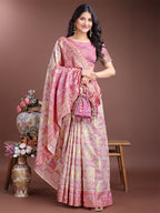 Shree Shyam Fashion Graceful Beige & Pink Linen Cotton Saree - Lightweight Elegance for Modern Women