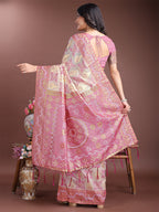 Shree Shyam Fashion Graceful Beige & Pink Linen Cotton Saree - Lightweight Elegance for Modern Women