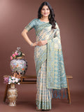 Shree Shyam Fashion Graceful Beige & Sea Green Linen Cotton Saree - Lightweight Elegance for Modern Women