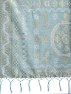 Shree Shyam Fashion Graceful Beige & Sea Green Linen Cotton Saree - Lightweight Elegance for Modern Women