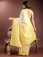 Shree Shyam Fashion Graceful Beige & Yellow Linen Cotton Saree - Lightweight Elegance for Modern Women