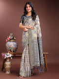 Shree Shyam Fashion Graceful Beige & Grey Linen Cotton Saree - Lightweight Elegance for Modern Women