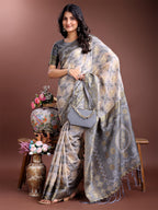 Shree Shyam Fashion Graceful Beige & Grey Linen Cotton Saree - Lightweight Elegance for Modern Women