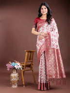 Shree Shyam Fashion Maroon Linen Cotton Woven Zari Work Traditional Tassel Saree