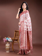 Shree Shyam Fashion Maroon Linen Cotton Woven Zari Work Traditional Tassel Saree