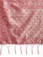 Shree Shyam Fashion Maroon Linen Cotton Woven Zari Work Traditional Tassel Saree