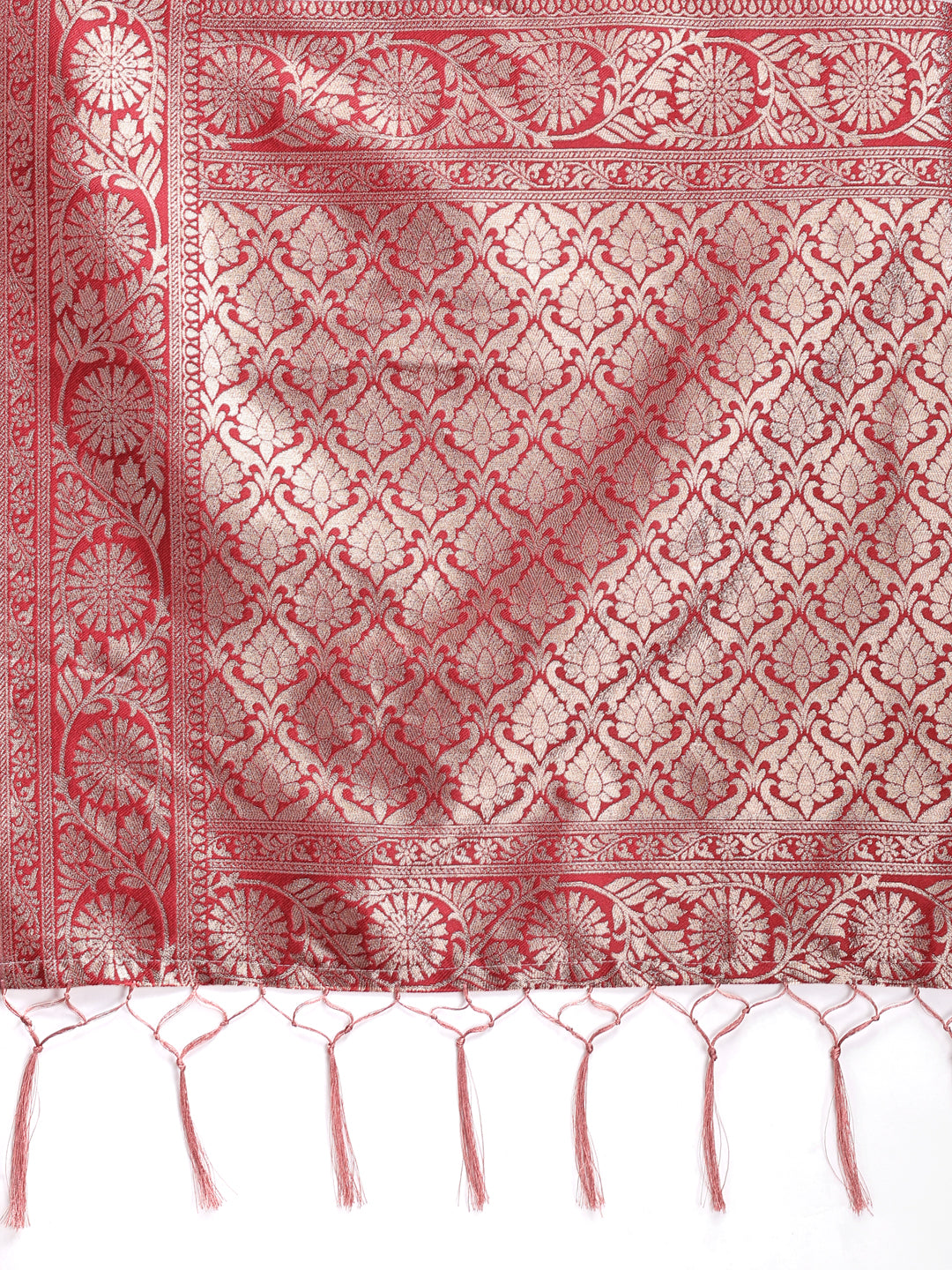 Shree Shyam Fashion Maroon Linen Cotton Woven Zari Work Traditional Tassel Saree