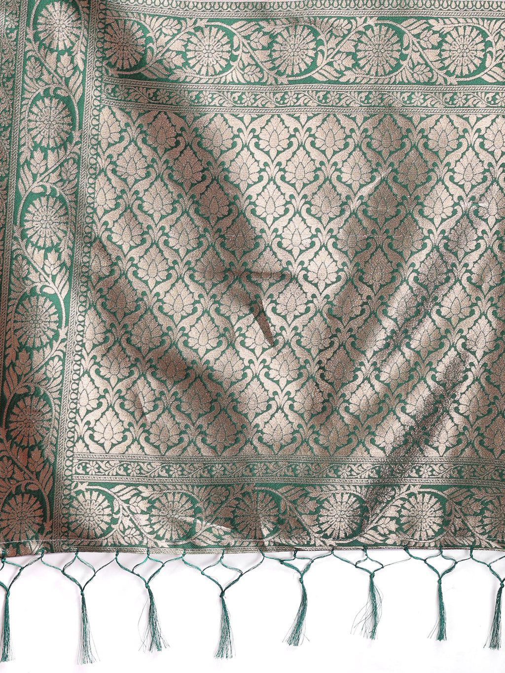 Shree Shyam Fashion Green Linen Cotton Woven Zari Work Traditional Tassel Saree
